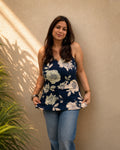 Indigo Blue Floral Halter Neck Kurti | Corset Back Kurti — KUMAAI
