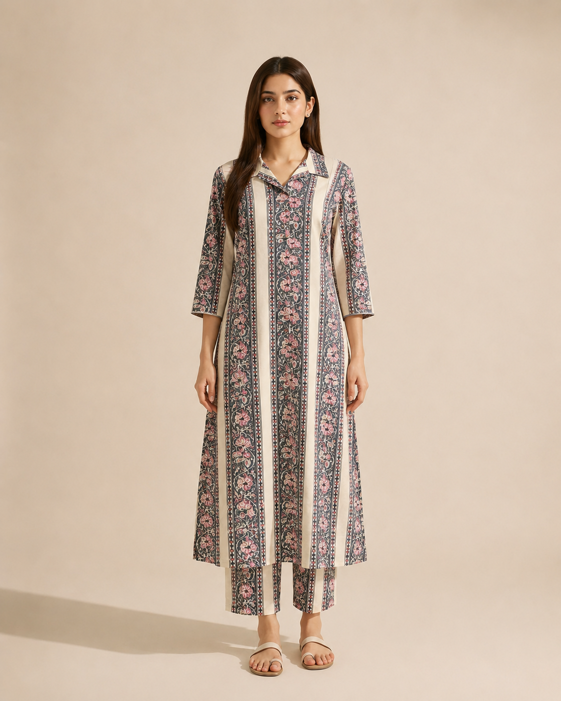 Ivory Floral Print Cotton Co-ord Set — KUMAAI
