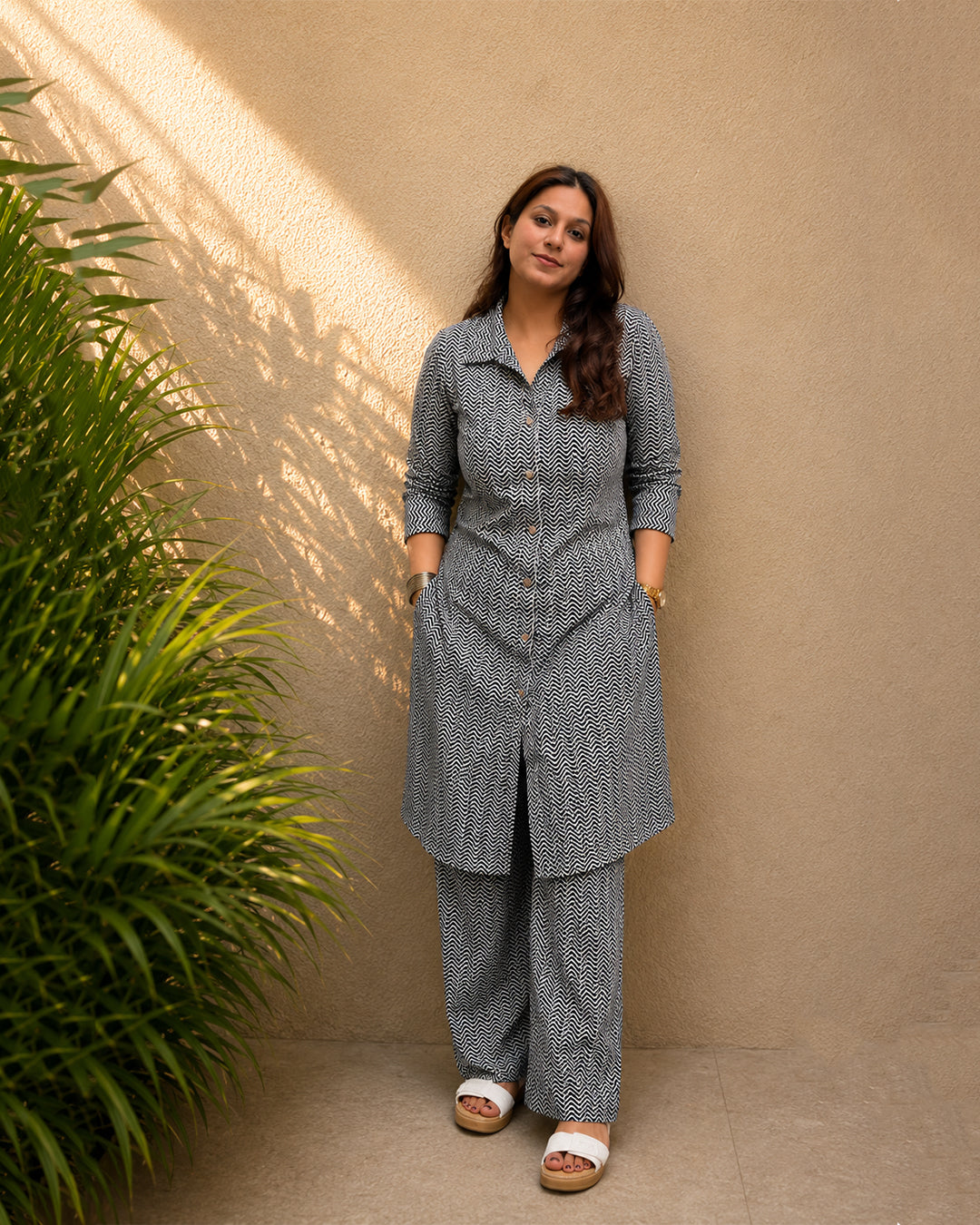 Black & White Chevron Print Cotton Co-ord Set for Women — KUMAAI