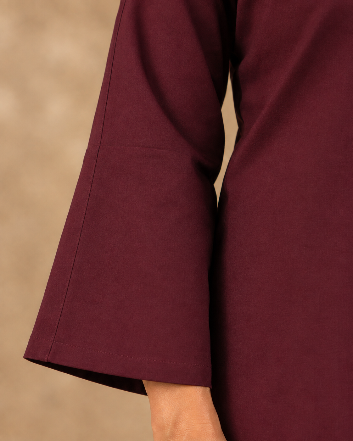 Burgundy Solid V-Neck Bell Sleeve Cotton Kurti