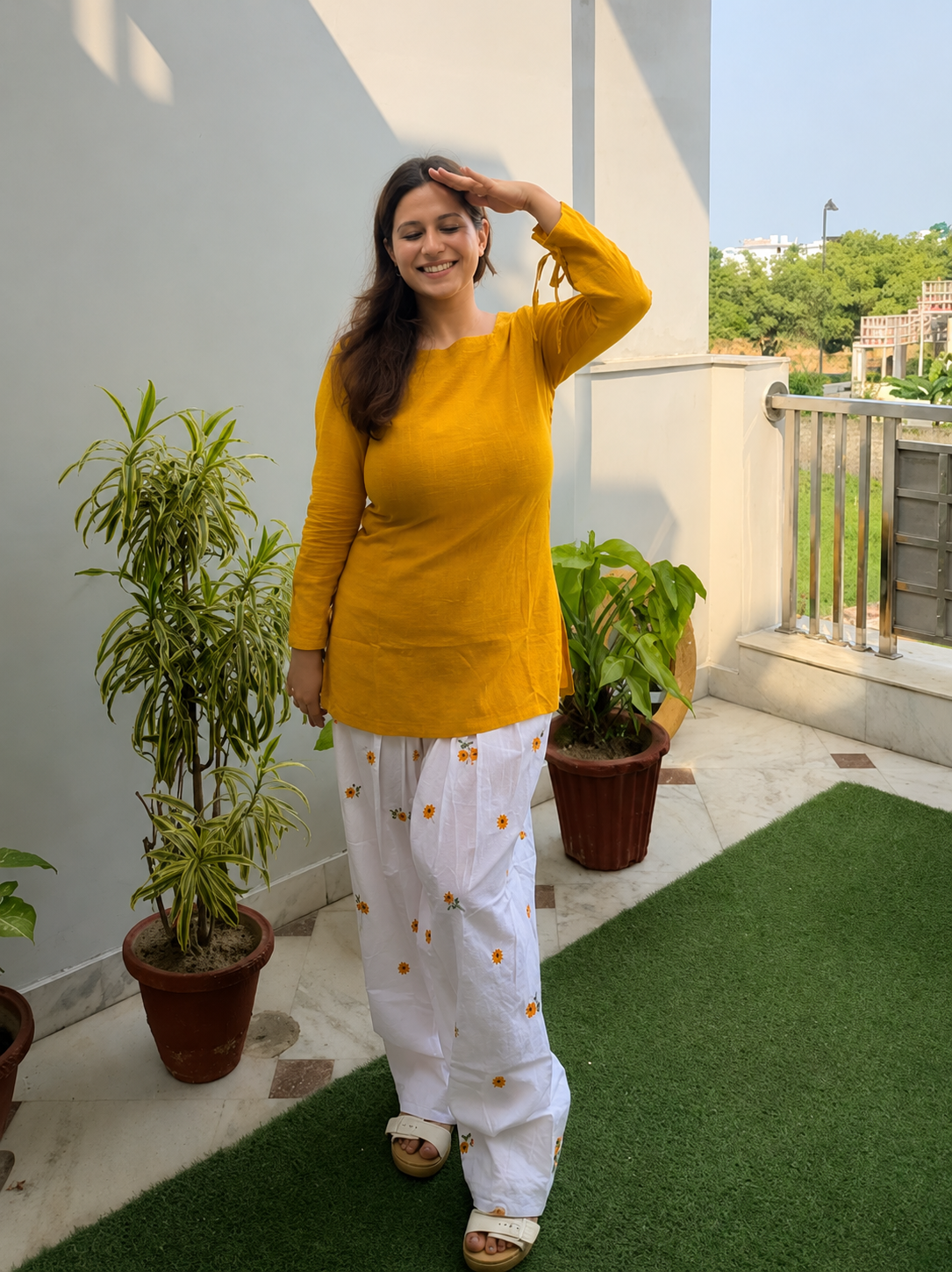 Sunflower Embroidered Farsi Salwar - Sunshine Yellow