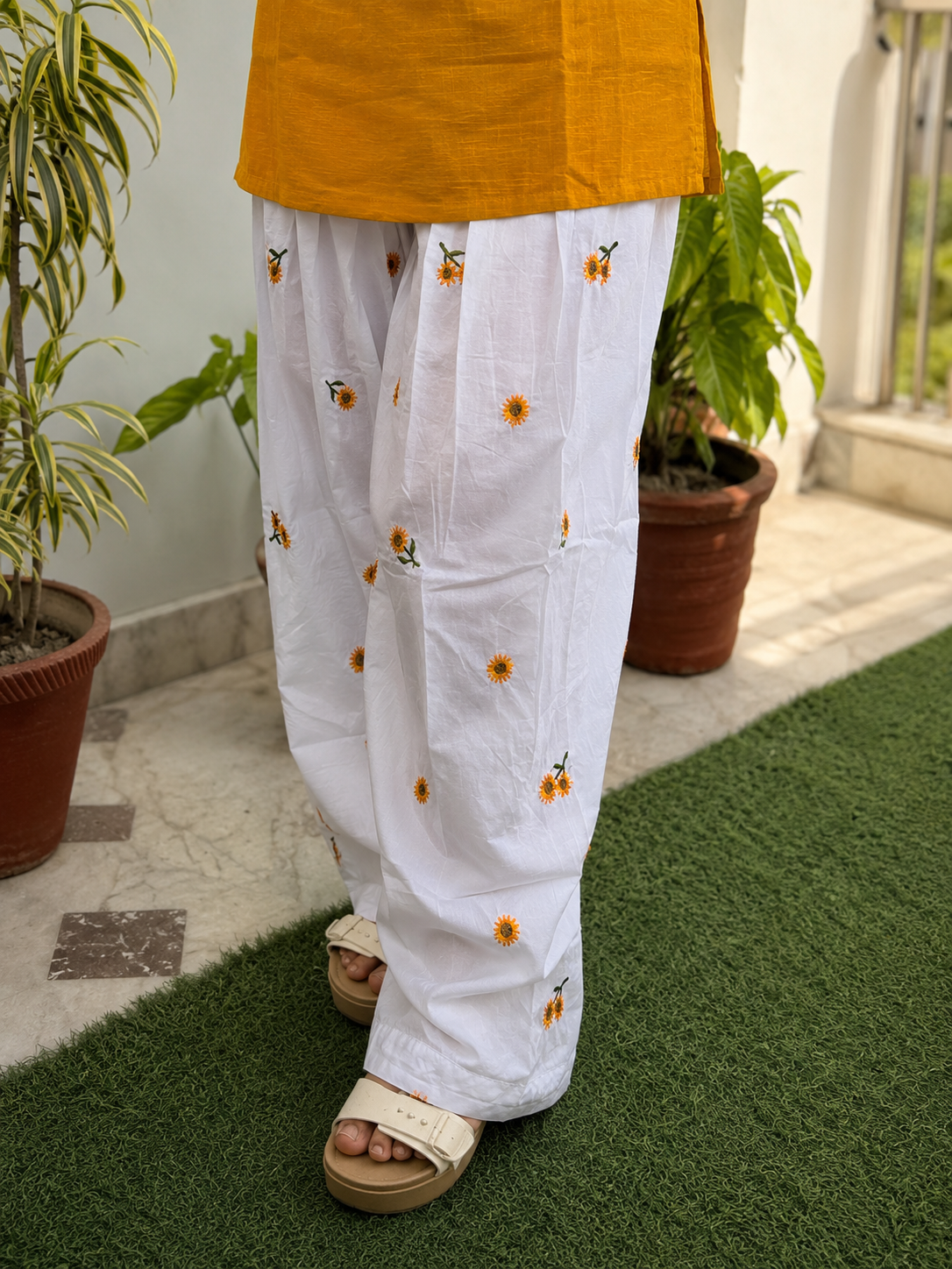 Sunflower Embroidered Farsi Salwar - Sunshine Yellow