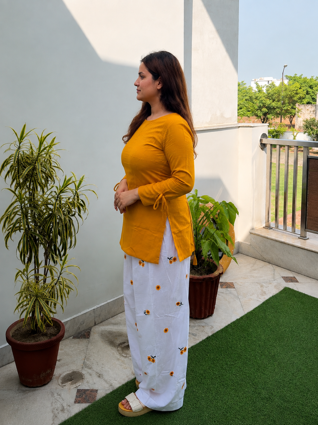 Sunflower Embroidered Farsi Salwar - Sunshine Yellow