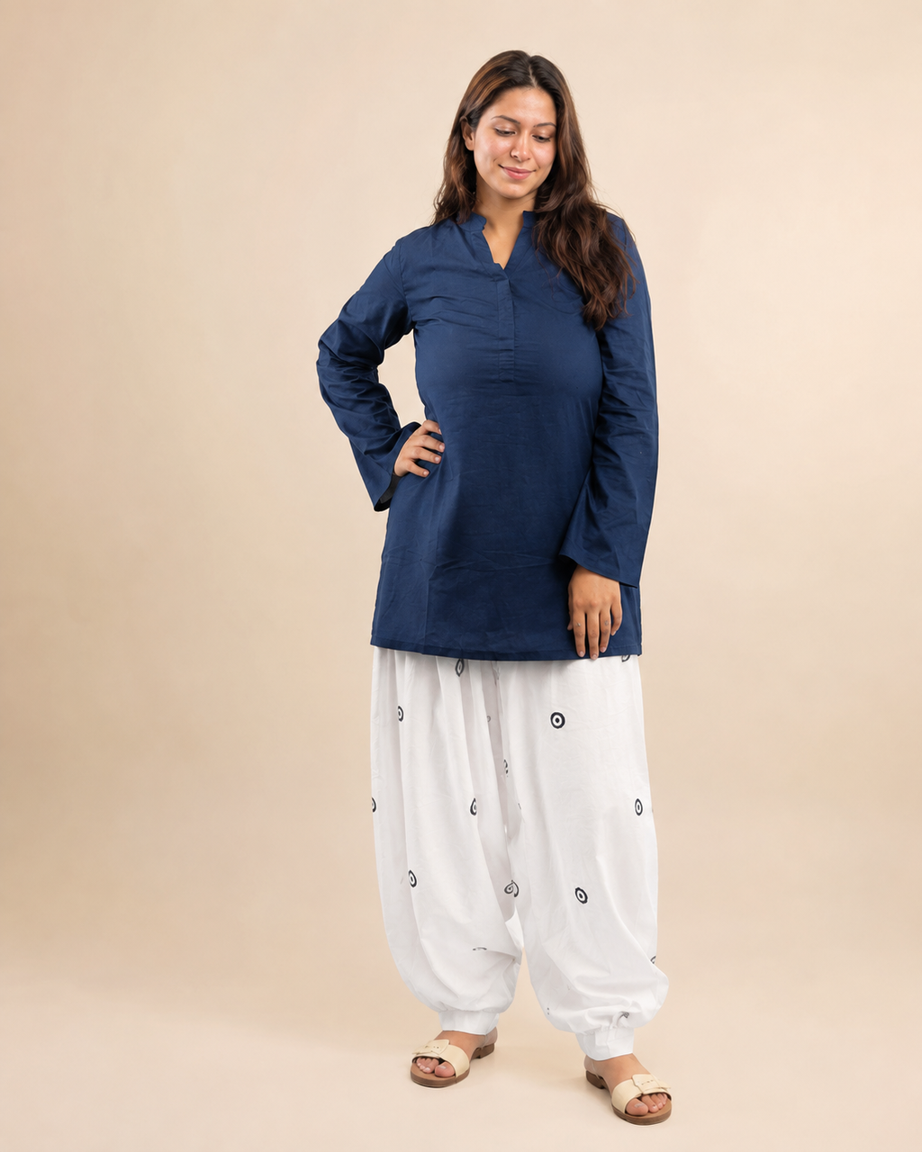 Evil Eye Embroidered Farsi Salwar Set - Navy Blue