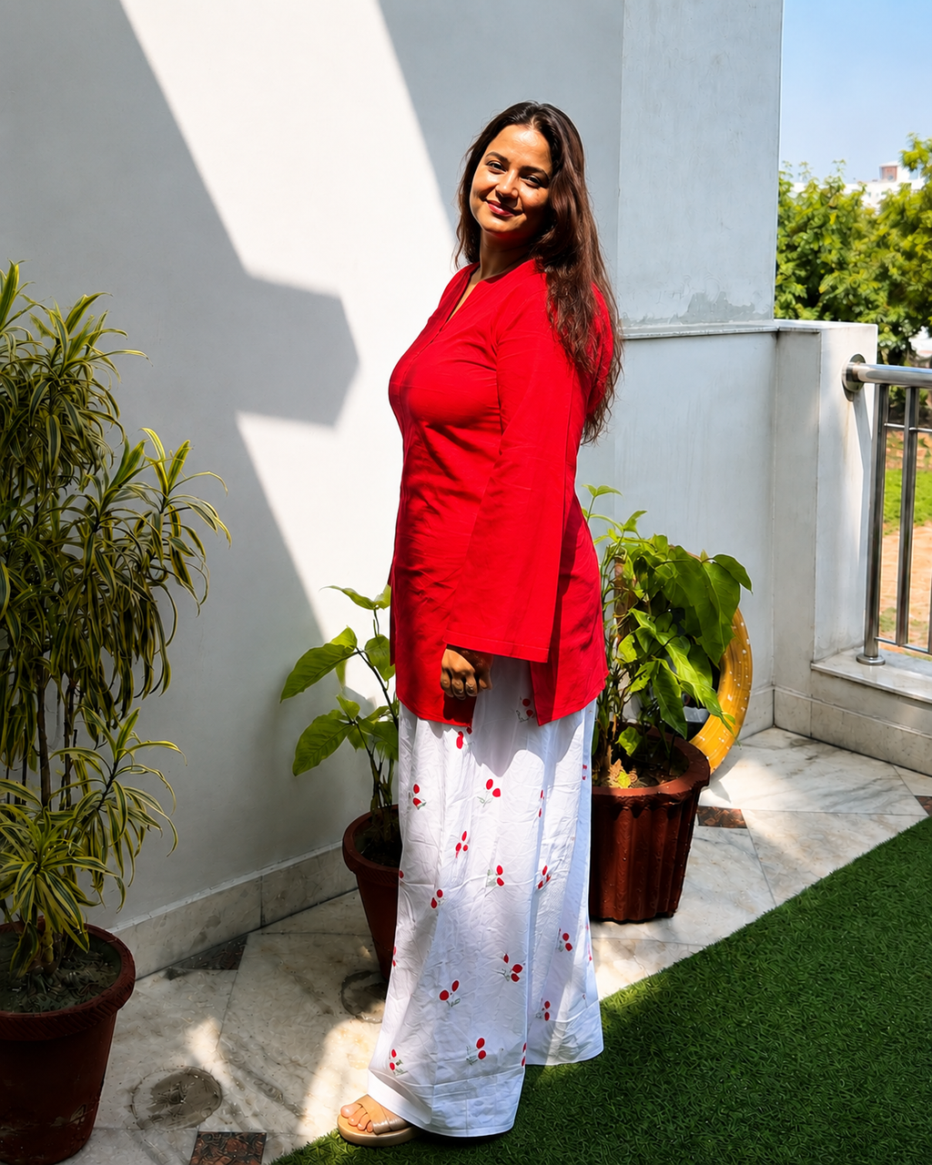 Cherry Embroidered Farsi Salwar Set - Cherry Red