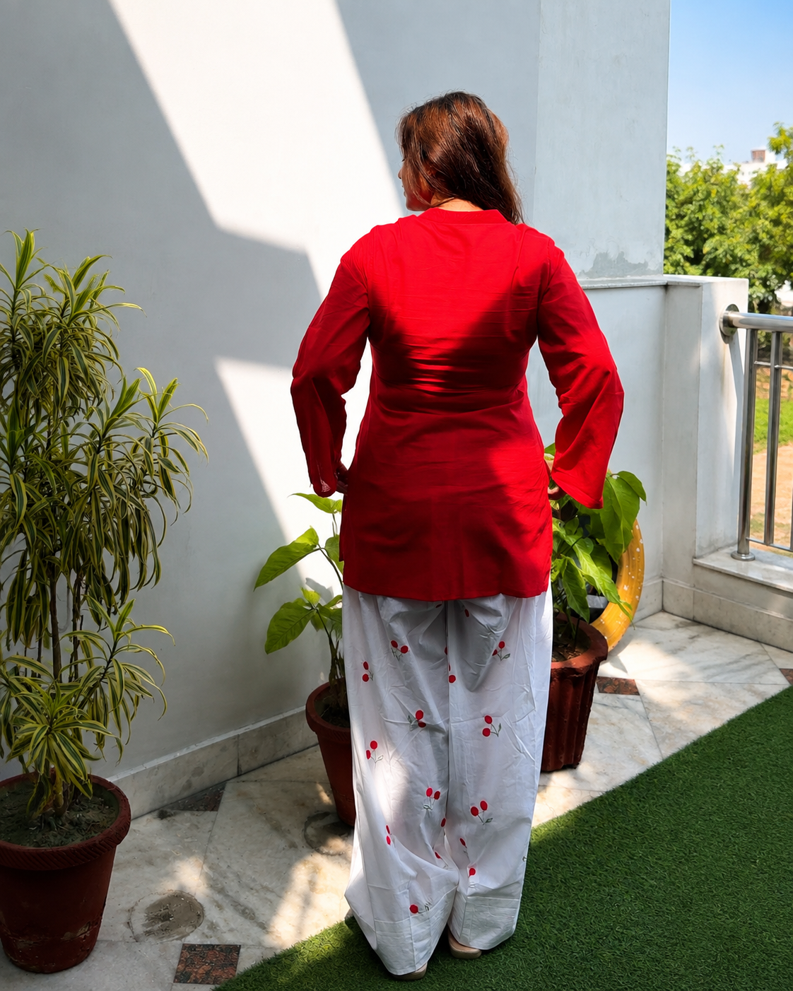 Cherry Embroidered Farsi Salwar Set - Cherry Red