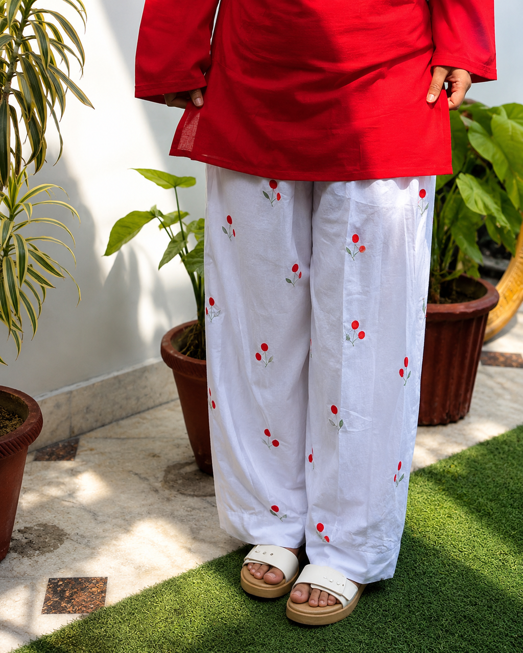 Cherry Embroidered Farsi Salwar Set - Cherry Red