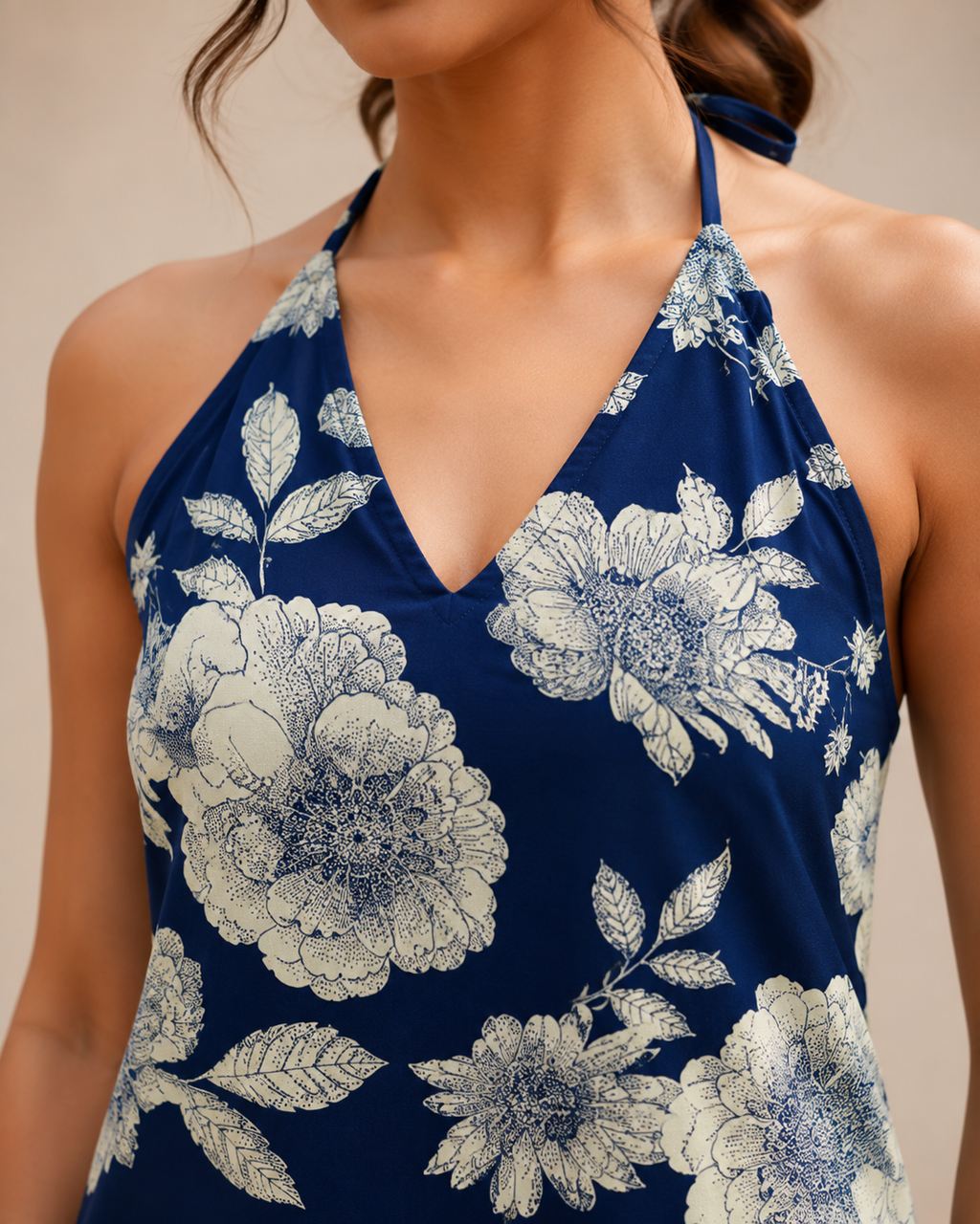 Indigo Blue Floral Halter Neck Kurti | Corset Back Kurti — KUMAAI