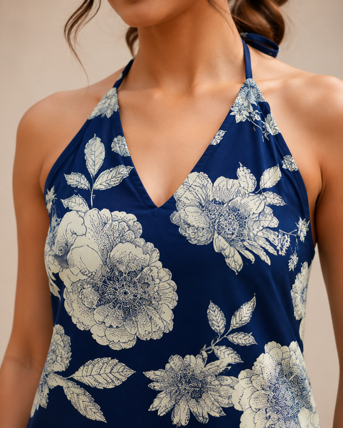 Indigo Blue Floral Halter Neck Kurti | Corset Back Kurti — KUMAAI