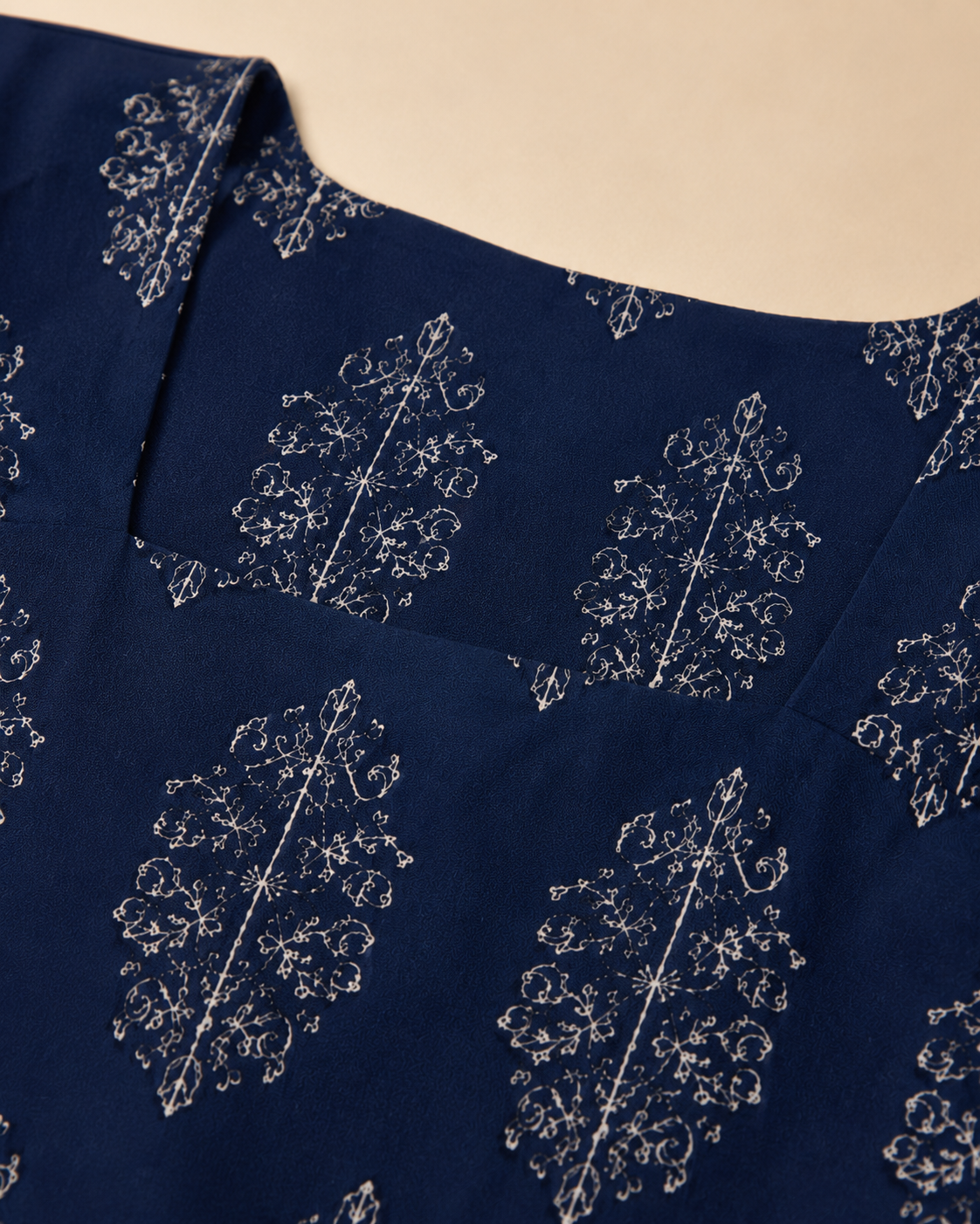 Navy Leaf Print Short Kurti | Bell Sleeve Back Dori Kurti — KUMAAI