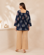 Midnight Navy Mandala Print Short Kurti | Bell Sleeve Kurti — KUMAAI