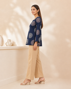 Midnight Navy Mandala Print Short Kurti | Bell Sleeve Kurti — KUMAAI