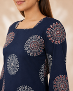 Midnight Navy Mandala Print Short Kurti | Bell Sleeve Kurti — KUMAAI