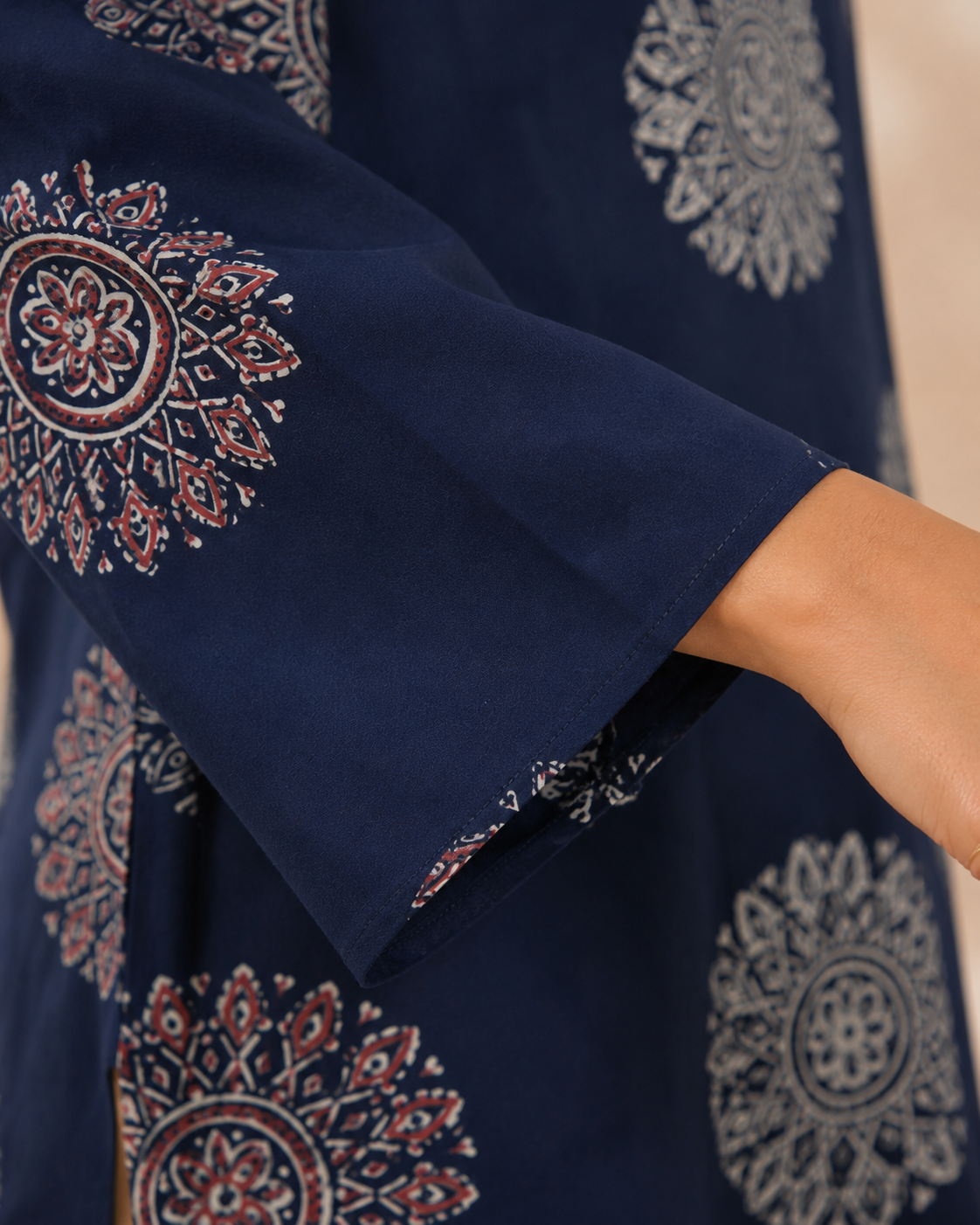 Midnight Navy Mandala Print Short Kurti | Bell Sleeve Kurti — KUMAAI
