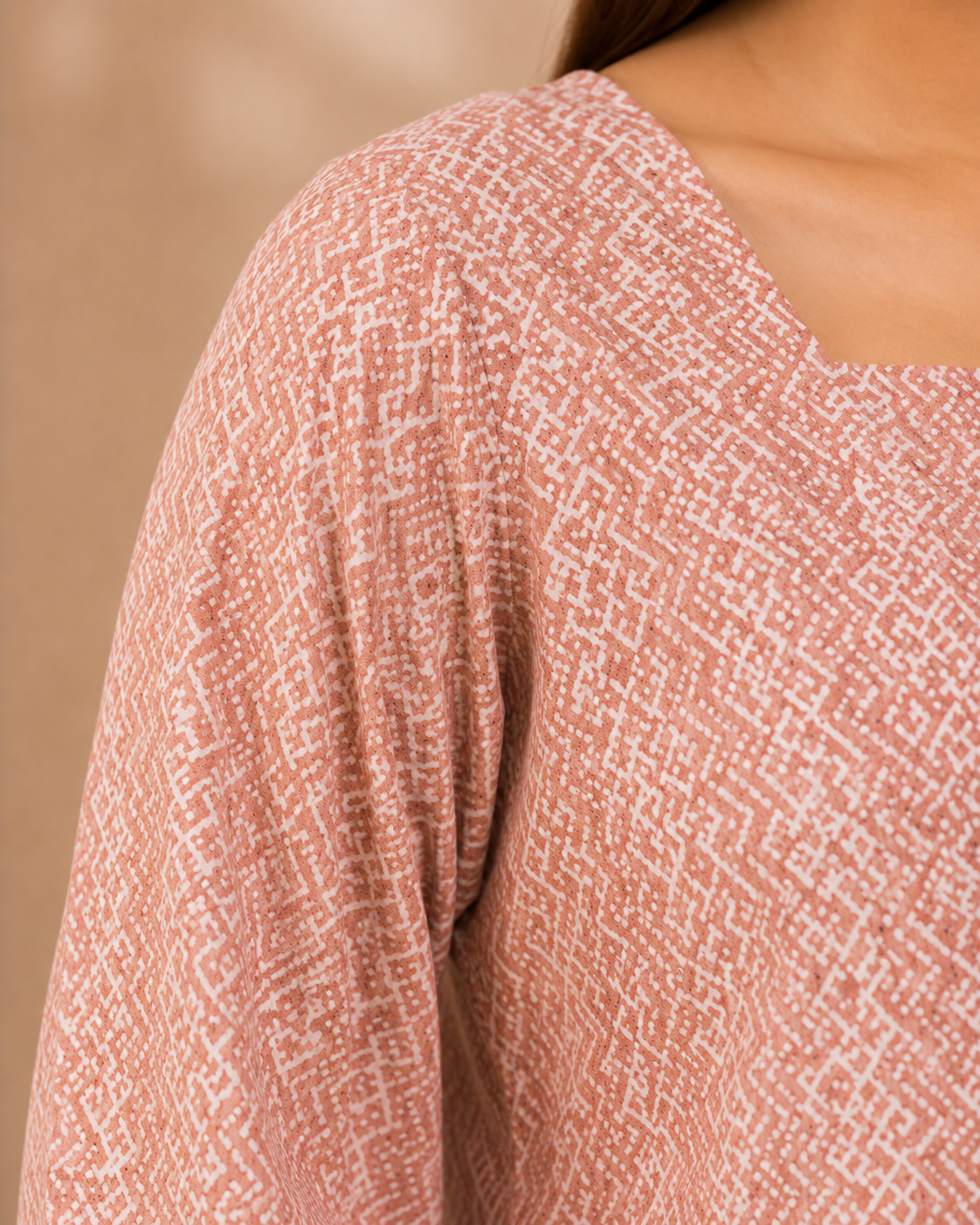 Blush Pink Geometric Print Short Kurti | Bell Sleeve Kurti — KUMAAI