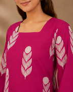 Berry Pink Floral Print Kurti | Bell Sleeve Cotton Kurti — KUMAAI