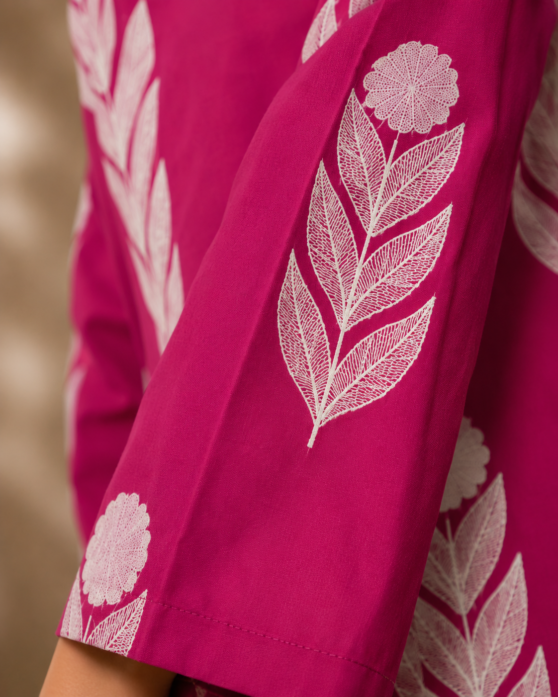 Berry Pink Floral Print Kurti | Bell Sleeve Cotton Kurti — KUMAAI
