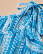 Turquoise Striped Cotton Kurti | Shoulder Dori Tie Kurti for Women — KUMAAI