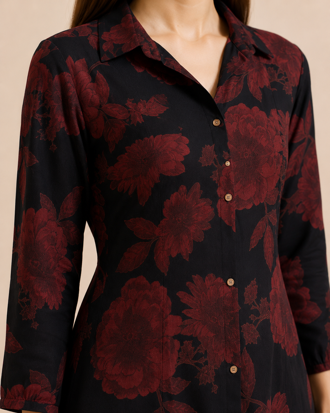 Black & Crimson Floral Print Cotton Co-ord Set — KUMAAI