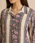 Ivory Floral Print Cotton Co-ord Set — KUMAAI