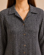 Black & White Chevron Print Cotton Co-ord Set for Women — KUMAAI