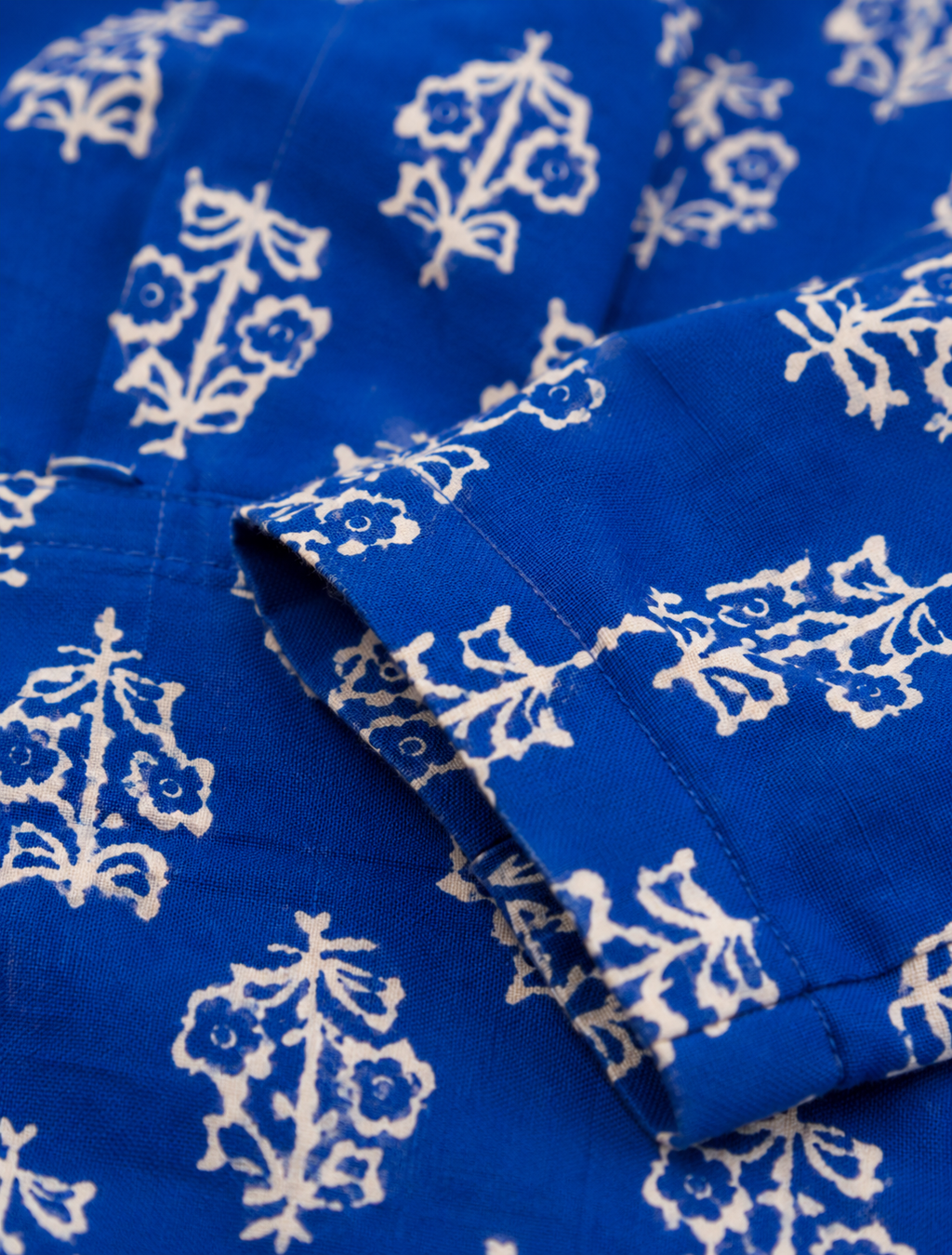 Blue Floral Print Cotton Kurti for Women | Full Sleeve A-Line Kurti — KUMAAI