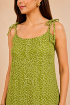 Olive Green Zigzag Print Cotton Kurti | Shoulder Dori Kurti — KUMAAI