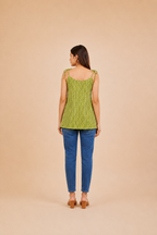 Olive Green Zigzag Print Cotton Kurti | Shoulder Dori Kurti — KUMAAI