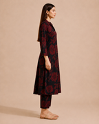 Black & Crimson Floral Print Cotton Co-ord Set — KUMAAI