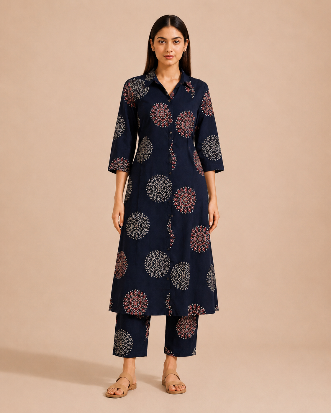 Saanjh Navy Handblock Print Cotton Co-ord Set — KUMAAI
