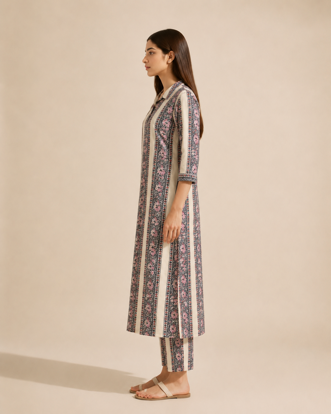 Ivory Floral Print Cotton Co-ord Set — KUMAAI