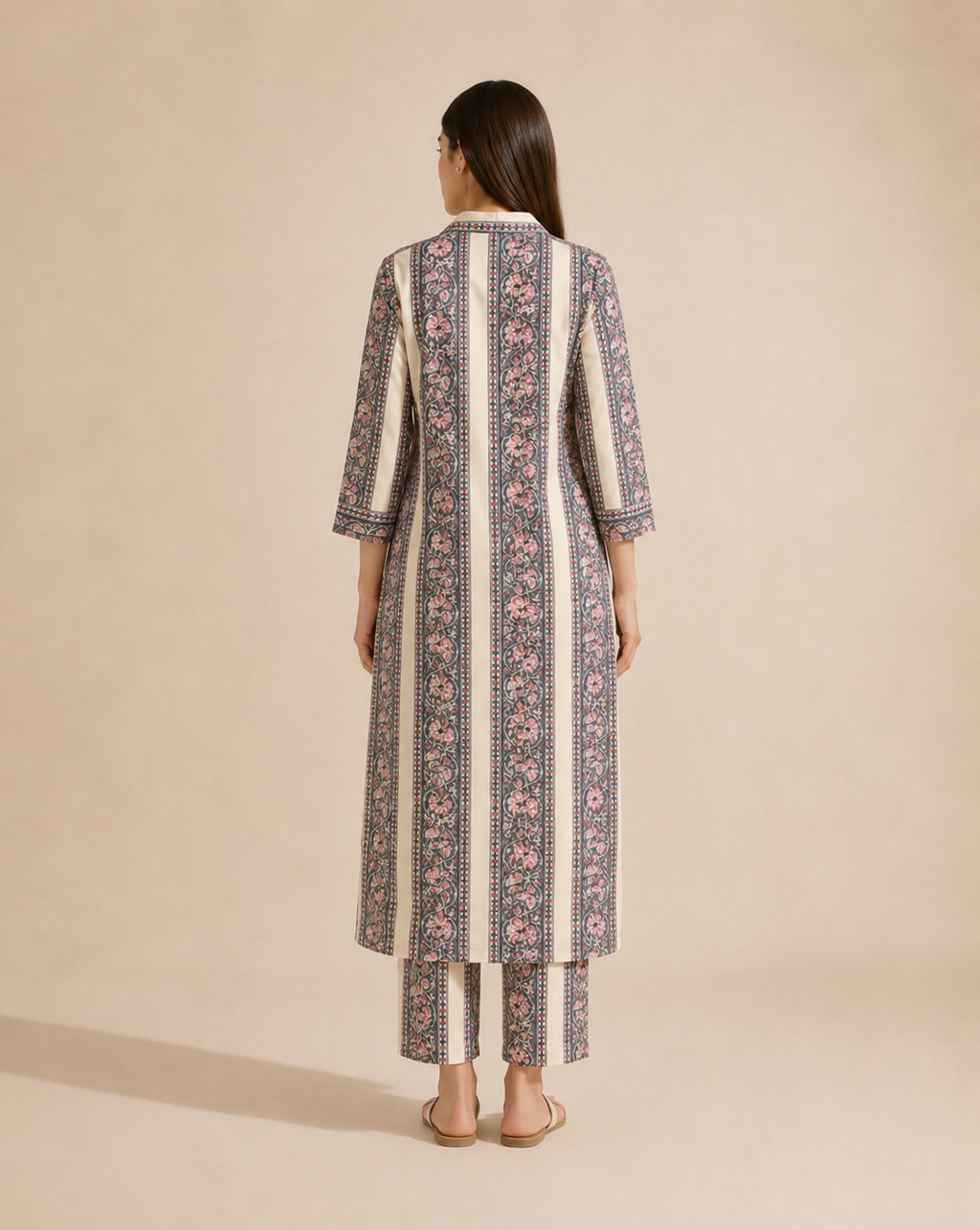 Ivory Floral Print Cotton Co-ord Set — KUMAAI