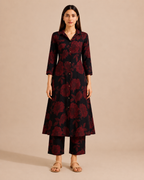 Black & Crimson Floral Print Cotton Co-ord Set — KUMAAI